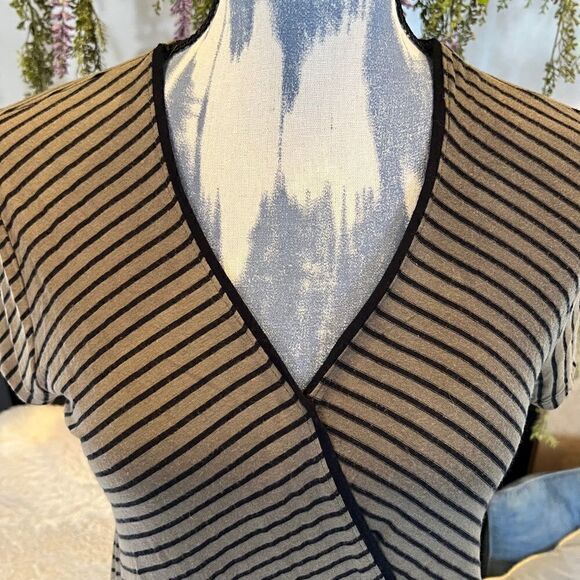 Maeve olive and black stripe wrap style knit top - Picture 2 of 10